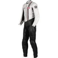 Pelle Intere Tuta Pelle Helstons Stirling Bianco Nero | Abbigliamento in Pelle di Alta Qualità